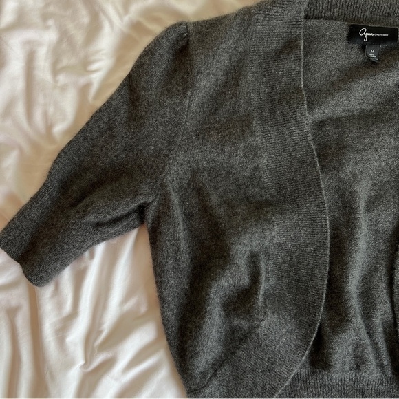 100% Cashmere Vintage Y2K Aqua Gray Open-Front Short Sleeve Sweater - Picture 3 of 9